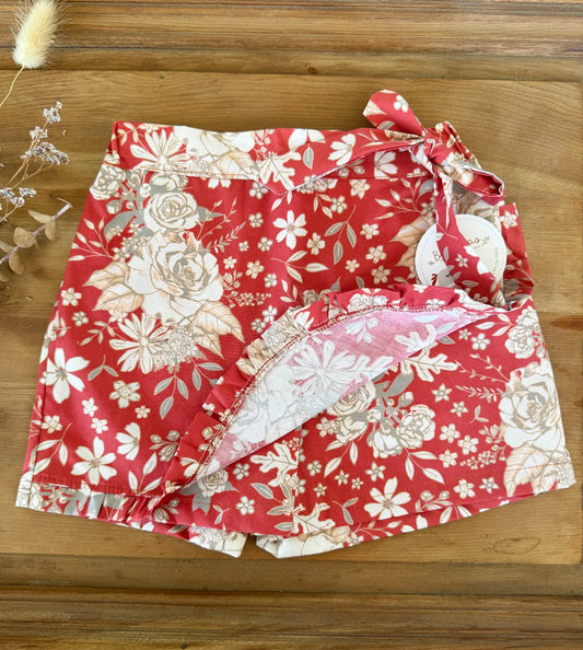 Short Falda Roja Floreada