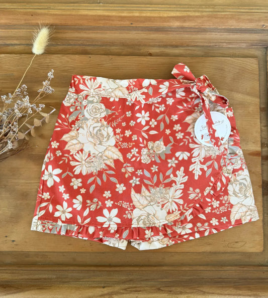 Short Falda Roja Floreada